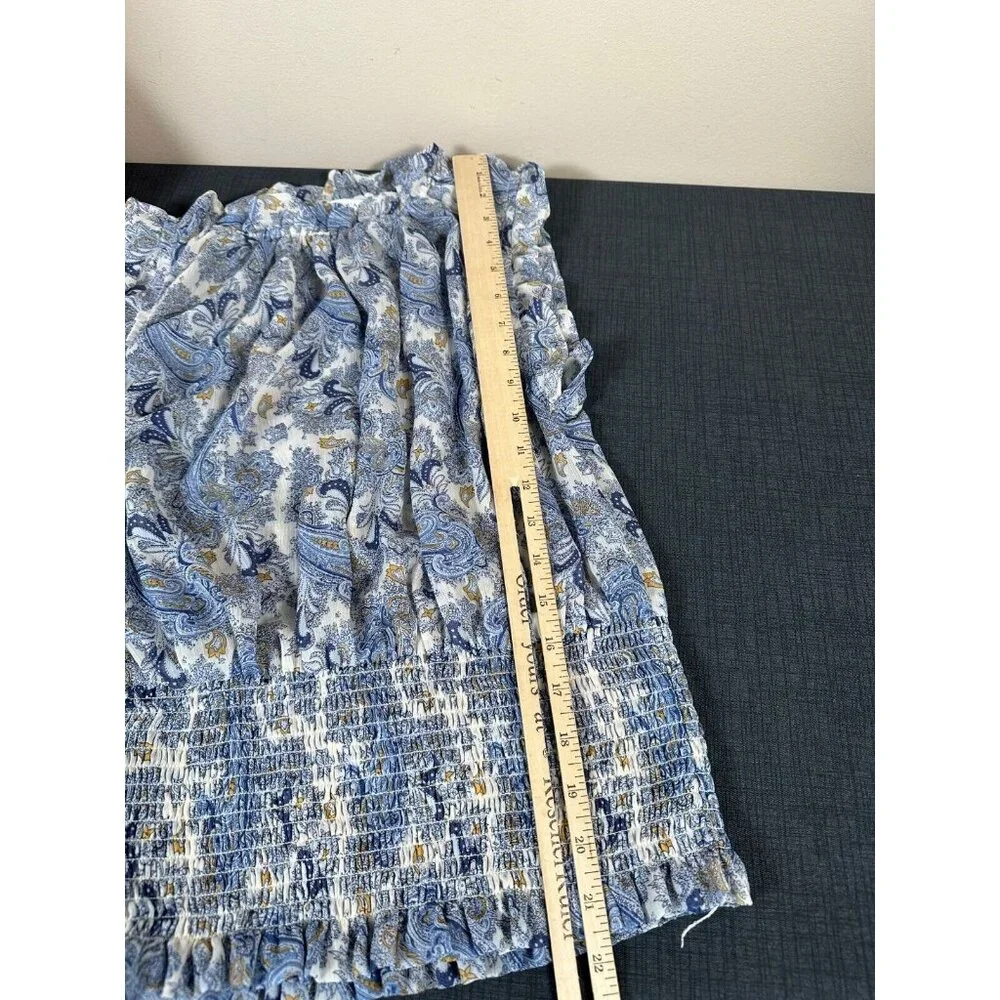 Maison D'Amelie Medium Top Floral Flowy Ruffled Blue Cinch Waist Sleeveless